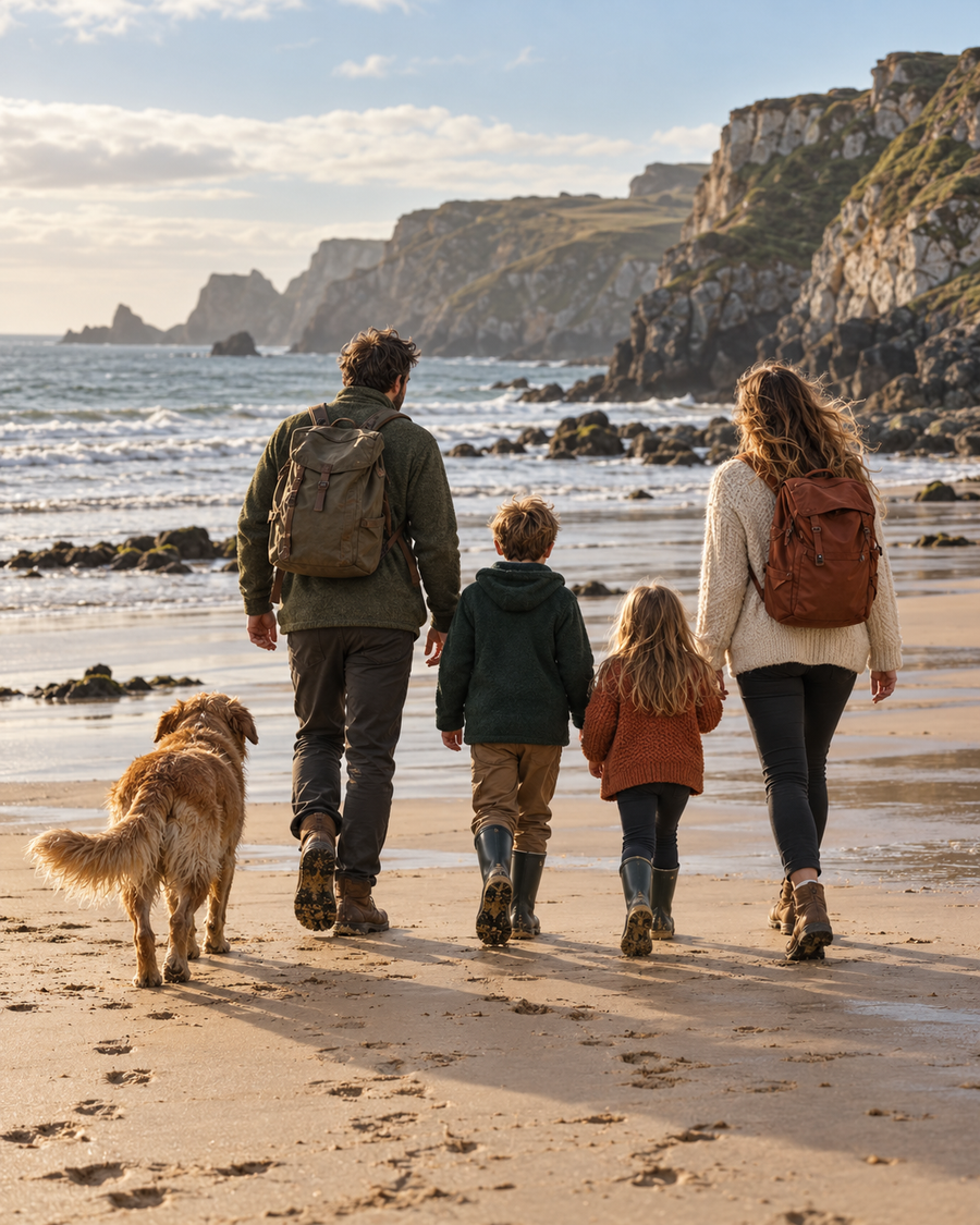 Family walking together on the beach